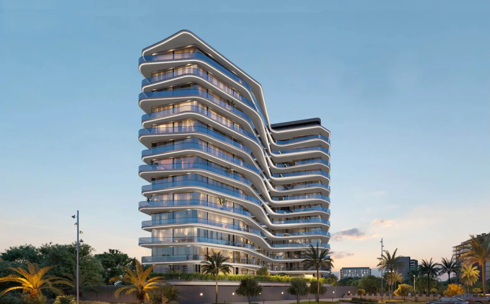 Milos exterior view in Dubailand Residence Complex, Dubai, by Karma Developers