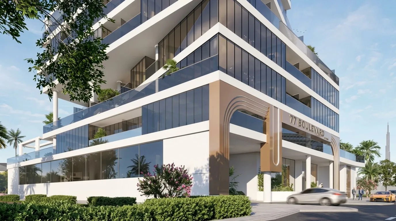 77 Boulevard exterior view in JVC (Jumeirah Village Circle), Dubai, by BAMX Development