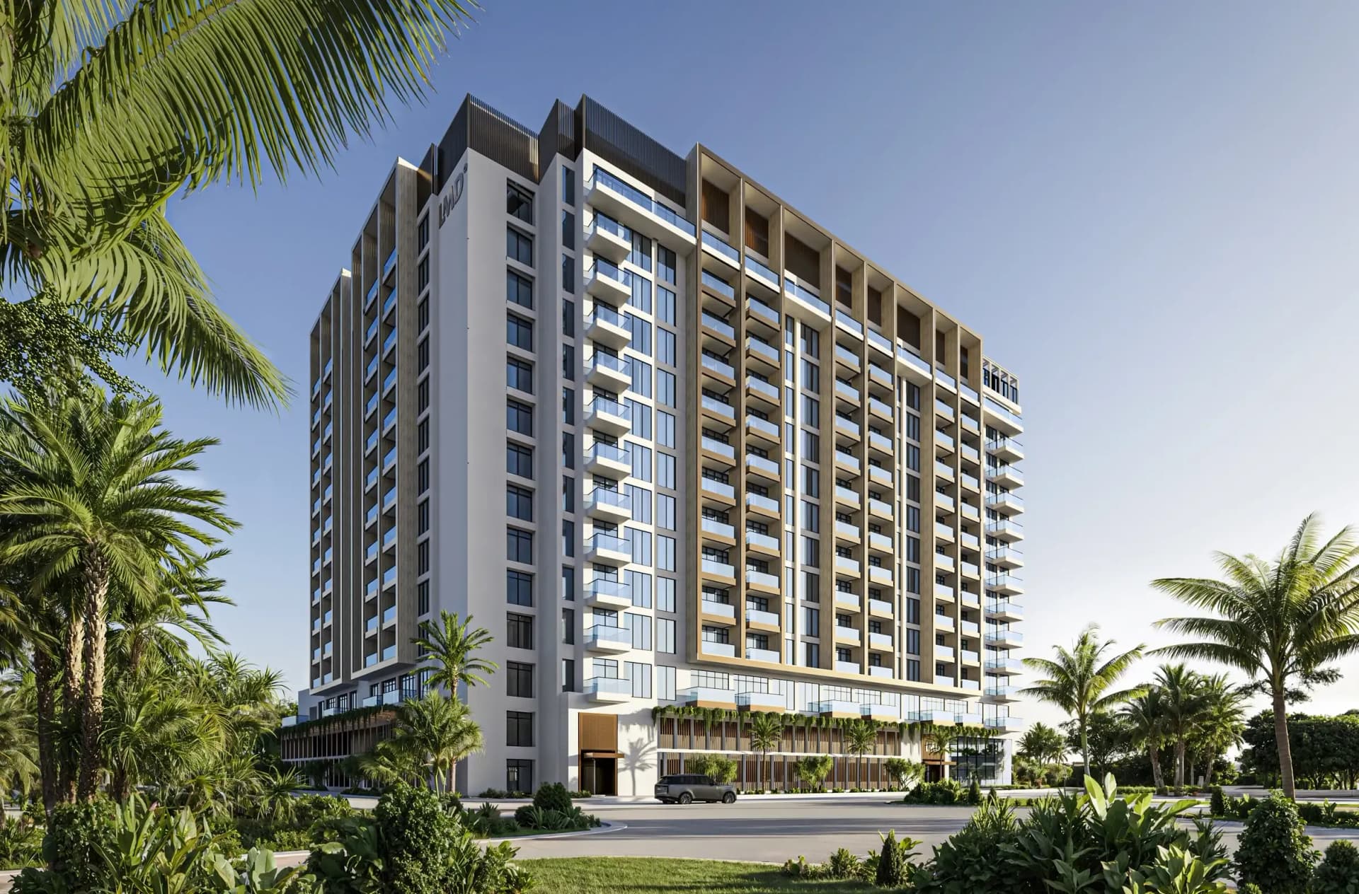 Taiyo Residences exterior view in Jebel Ali Village, Dubai, by LMD