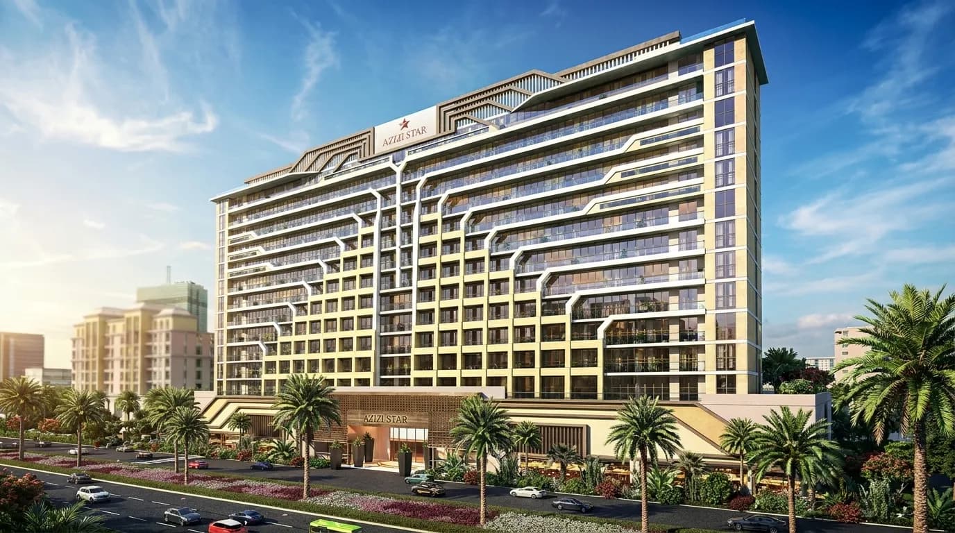 Azizi Star exterior view in Jebel Ali Village, Dubai