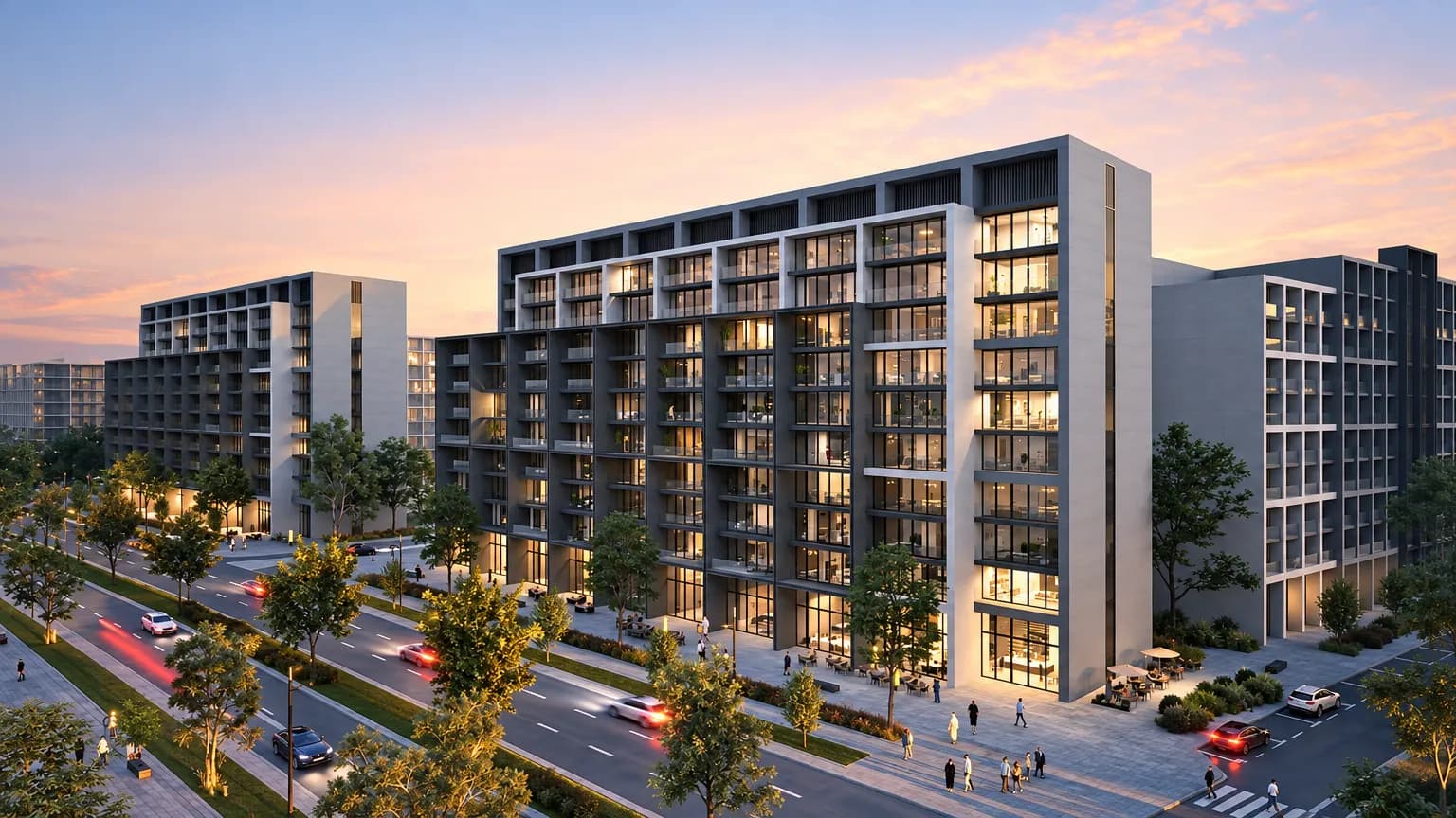 Nasaq Apartments exterior view in Muwaileh Commercial, Sharjah, by Arada