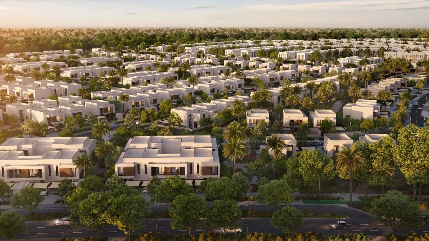 Al Ghadeer Gardens exterior view in Abu Dhabi, by ALDAR