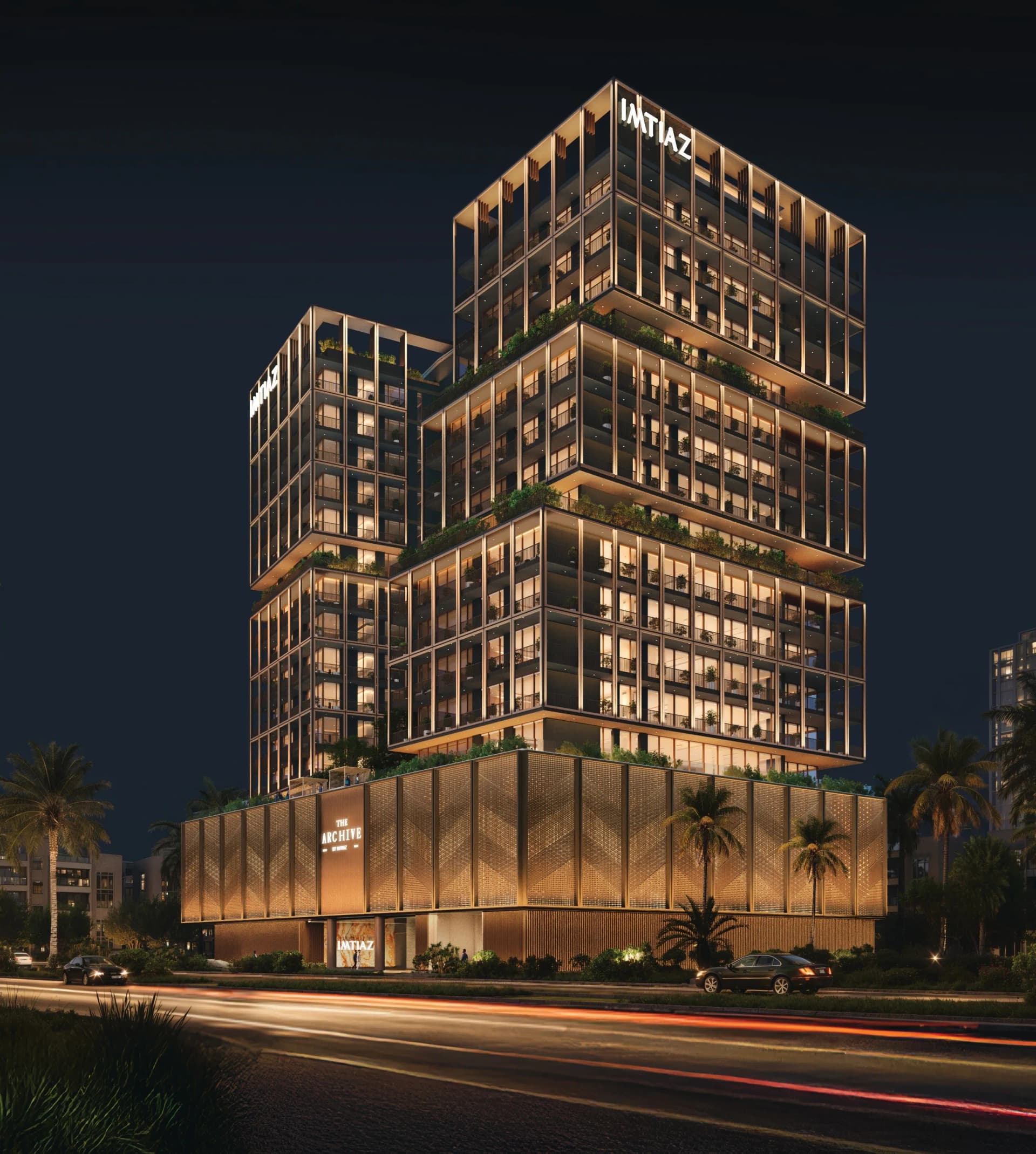 The Archive exterior view in Dubai Land Residence Complex, Dubai, by Imtiaz Development