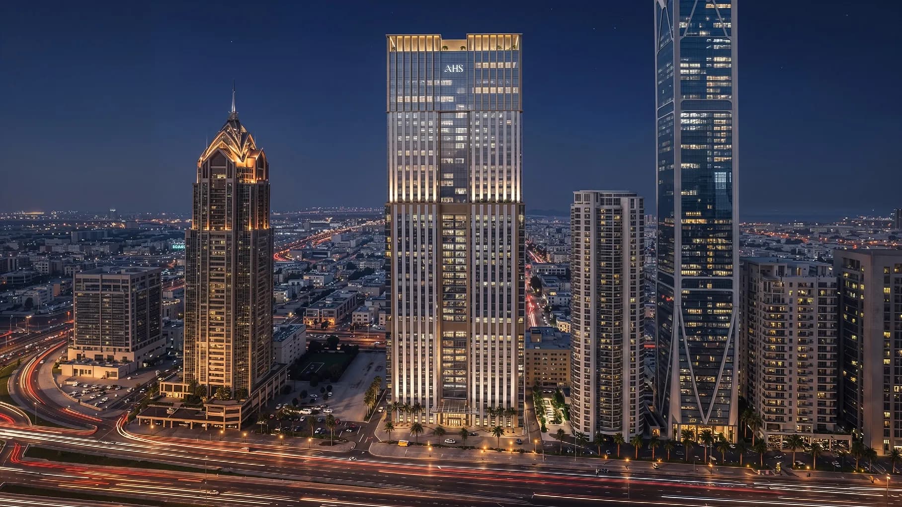 AHS Twin Towers exterior view in City Walk, Dubai, by AHS Properties