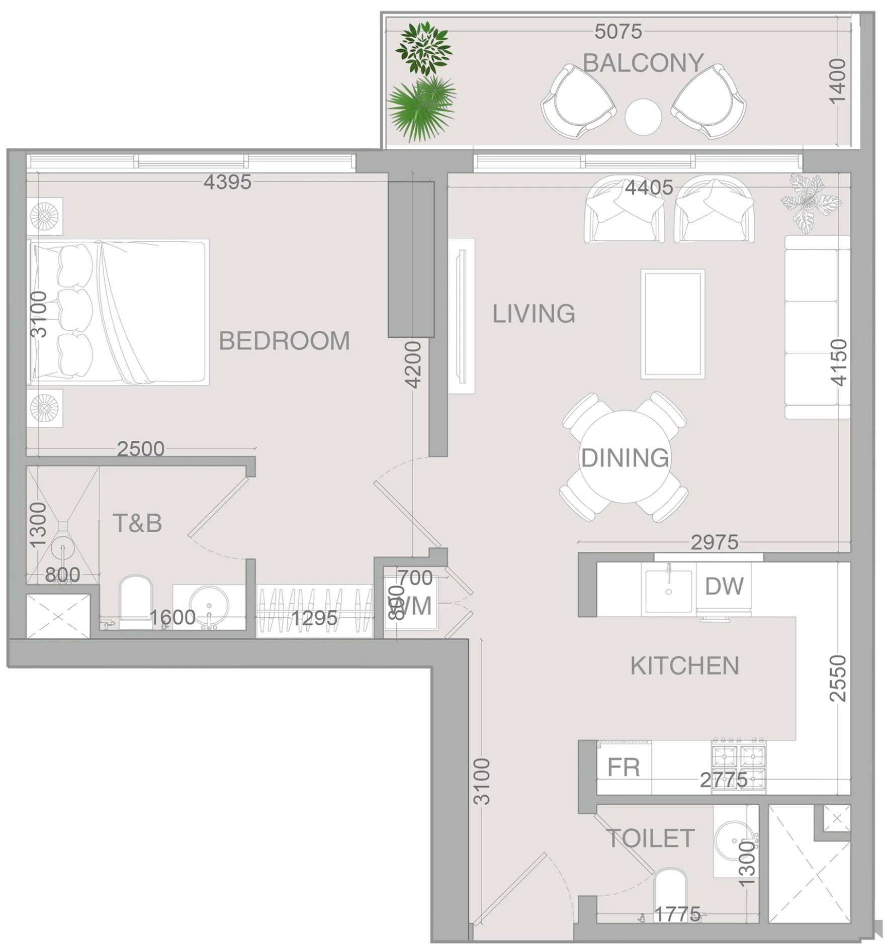 1 BR layout at VERDAN1A 4