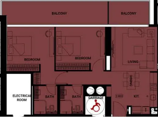2 BR layout at Binghatti Ruby