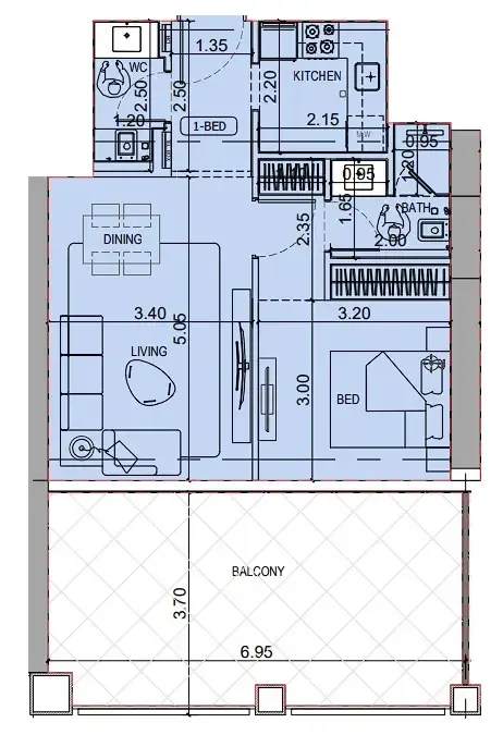 1 BR layout at Binghatti Titania