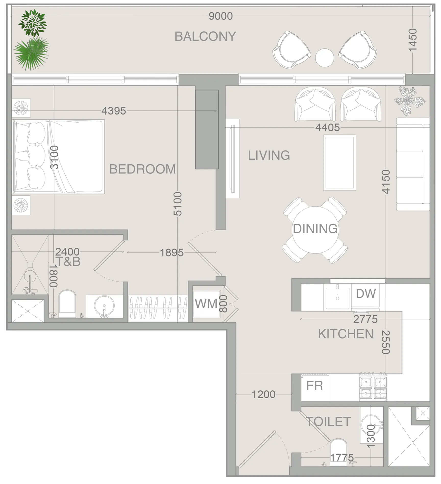 1 BR layout at VERDAN1A 4