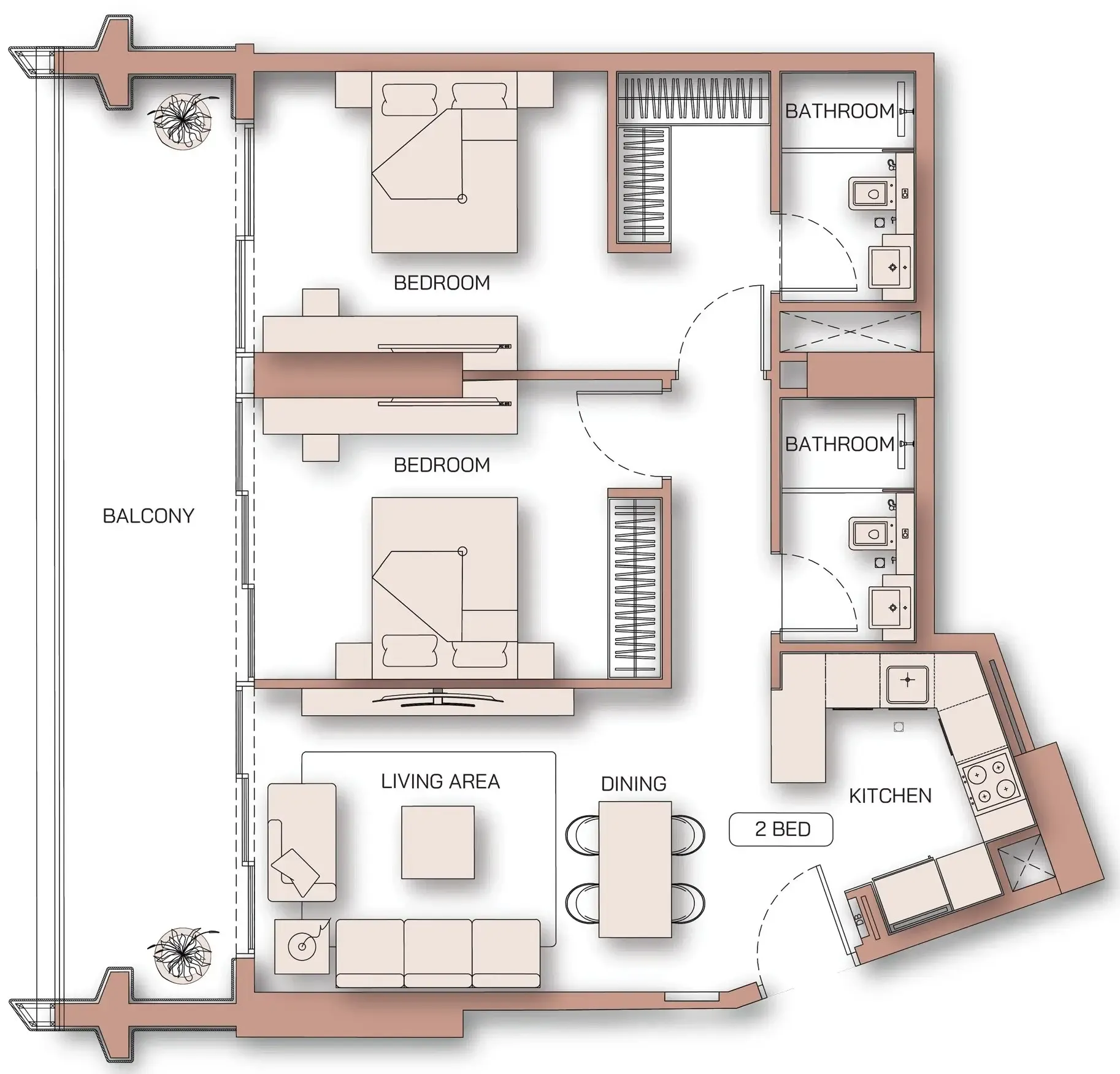 2 BR layout at Binghatti Pinnacle