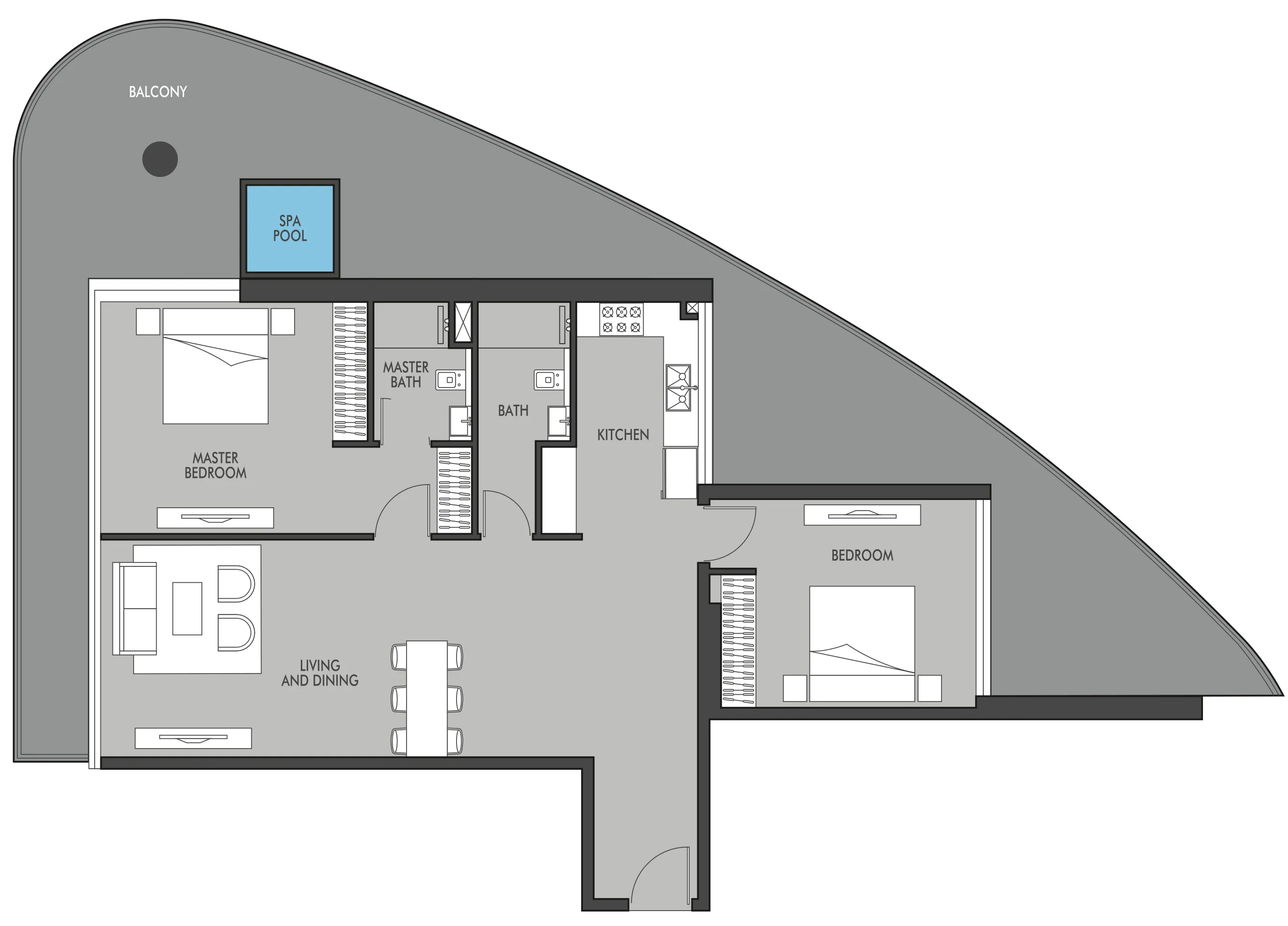 2 BR layout at Golf Place