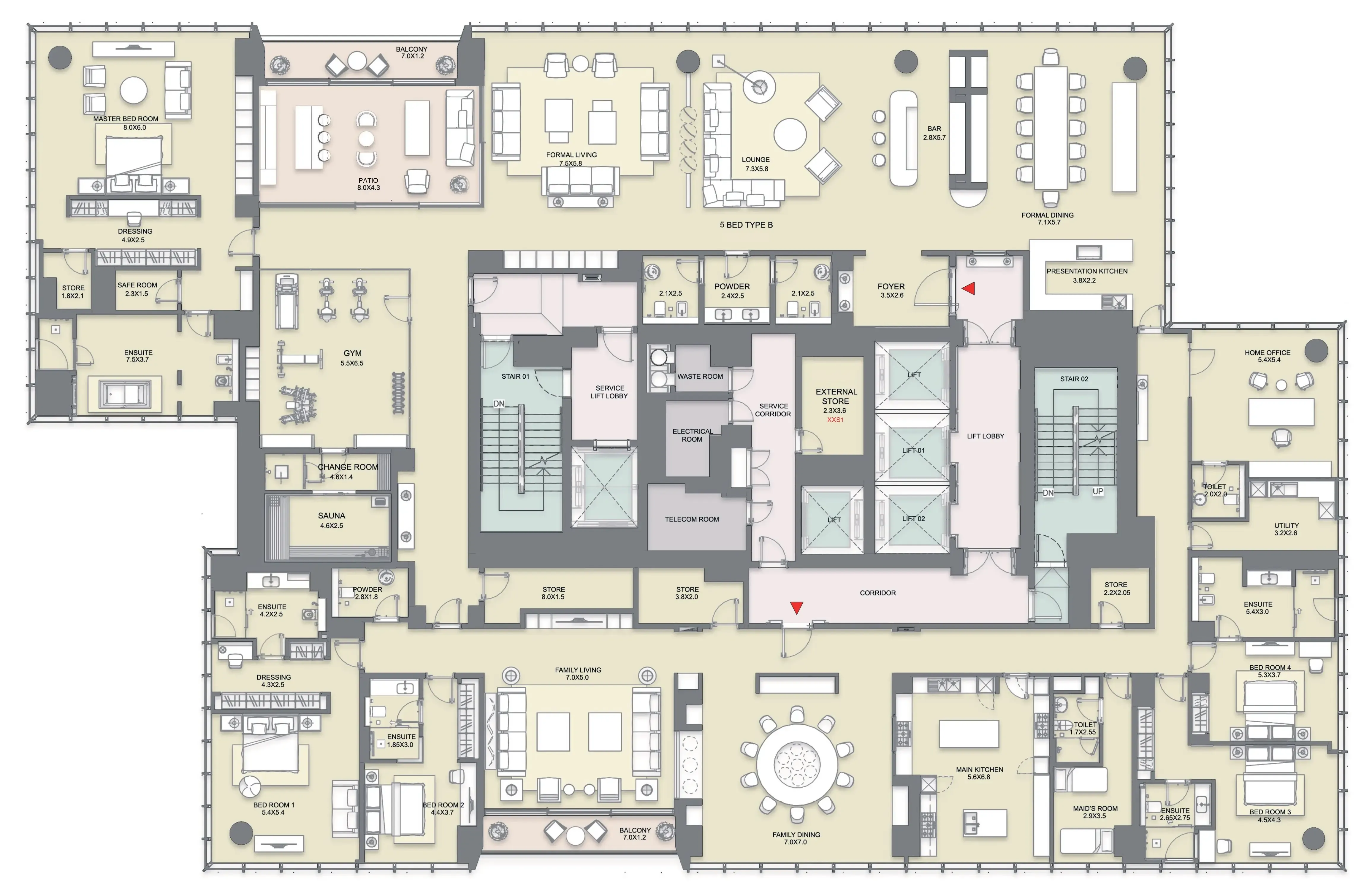 S-tower 5 BR floor plan - Dubai Internet City, Dubai - by Sobha