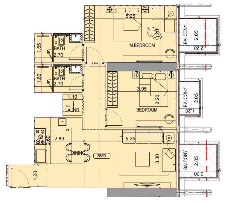 2 BR layout at Binghatti Luxuria