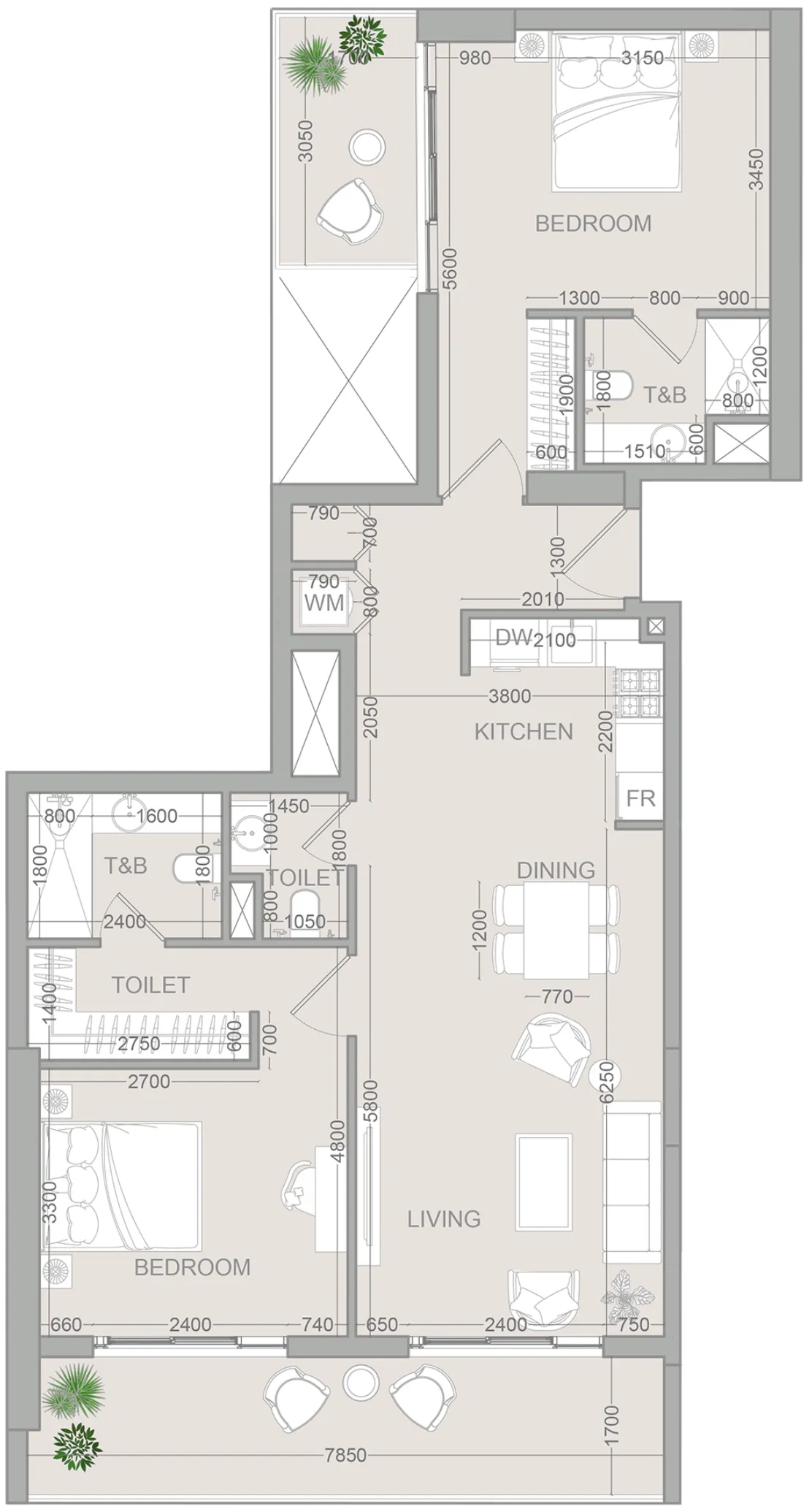 2 BR layout at VERDAN1A 2