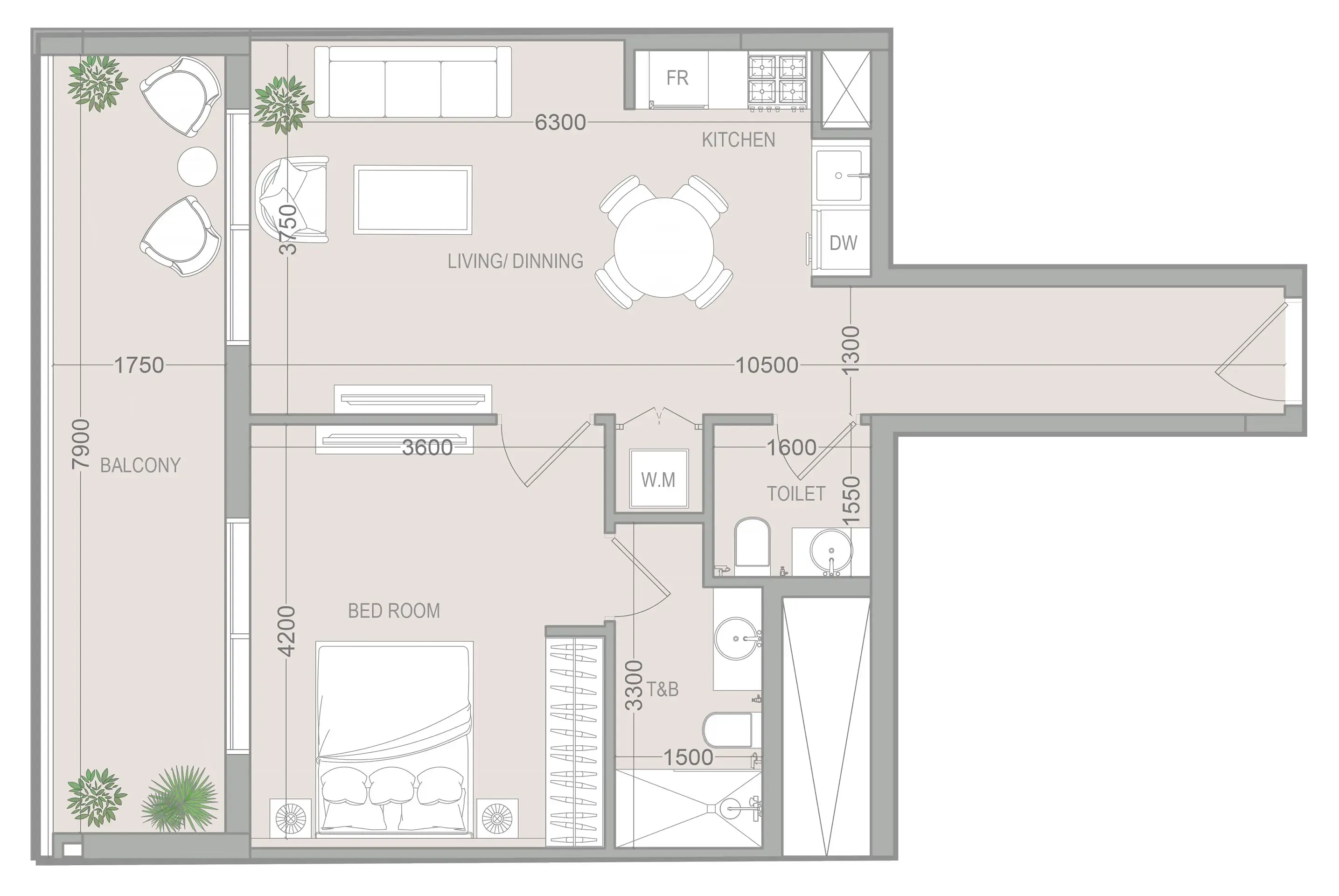 1 BR layout at VERDAN1A 5