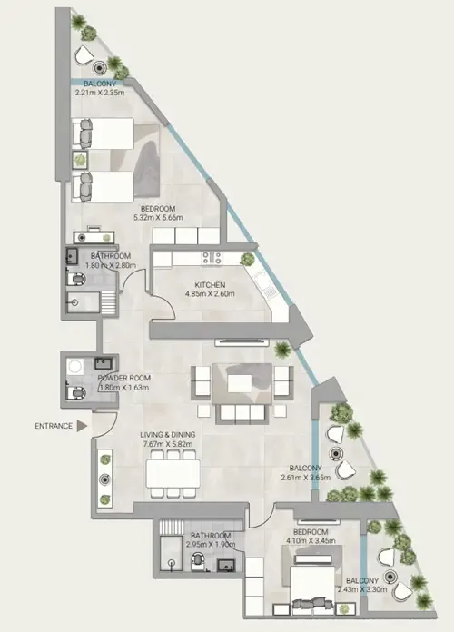 Ajman Creek Towers 2 BR floor plan in Free Zone, Ajman, by GJ Properties