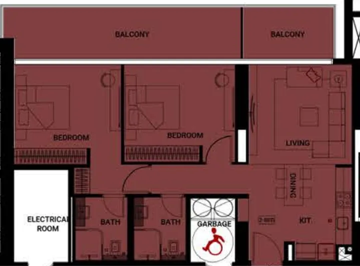 2 BR layout at Binghatti Ruby