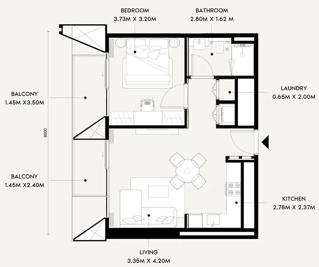 1 BR layout at Azizi Wares