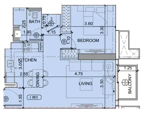 1 BR layout at Binghatti Etherea