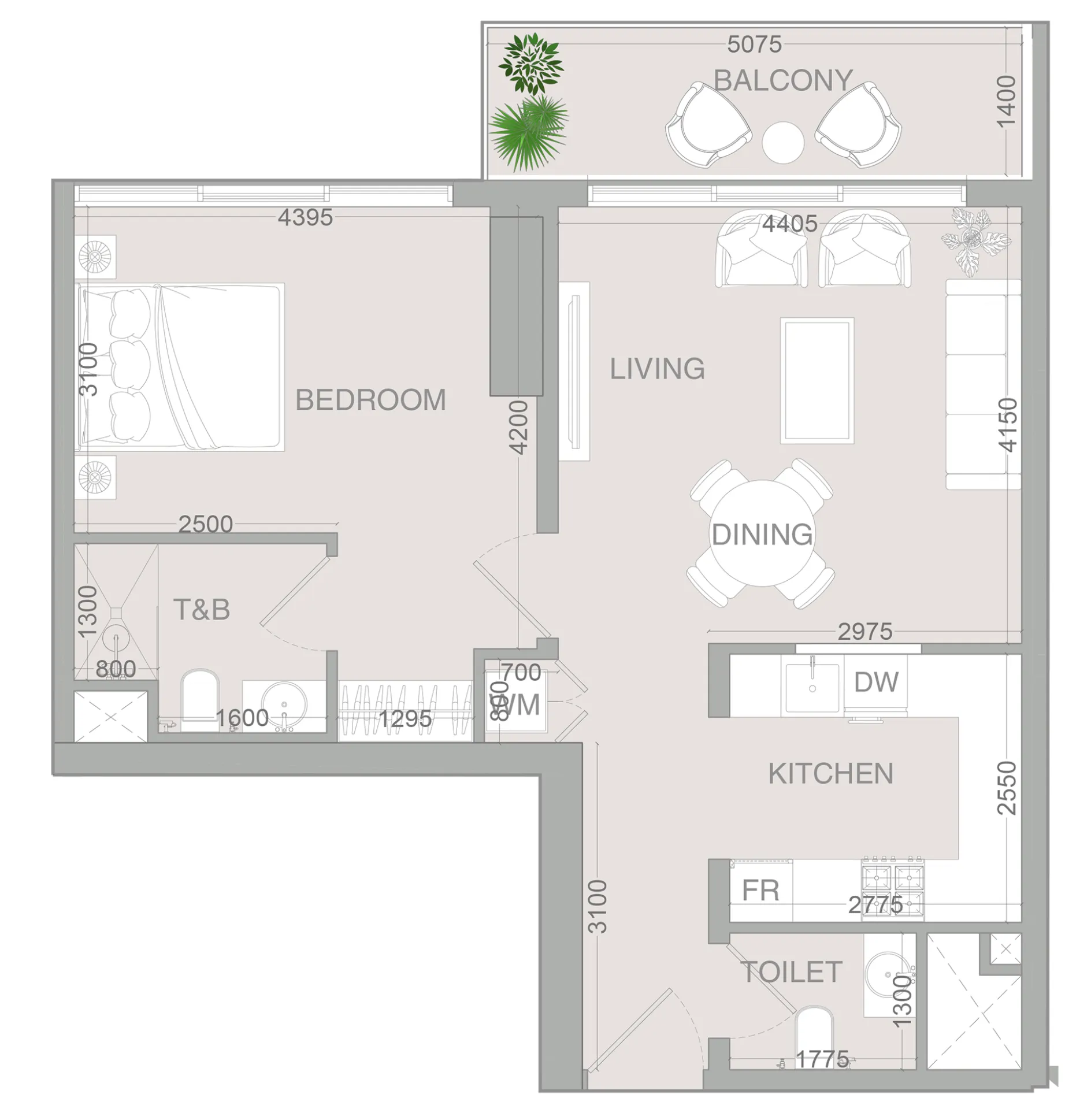 1 BR layout at VERDAN1A 4