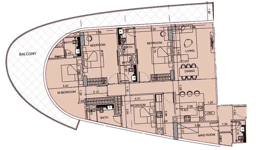 4 BR layout at Binghatti Aquarise