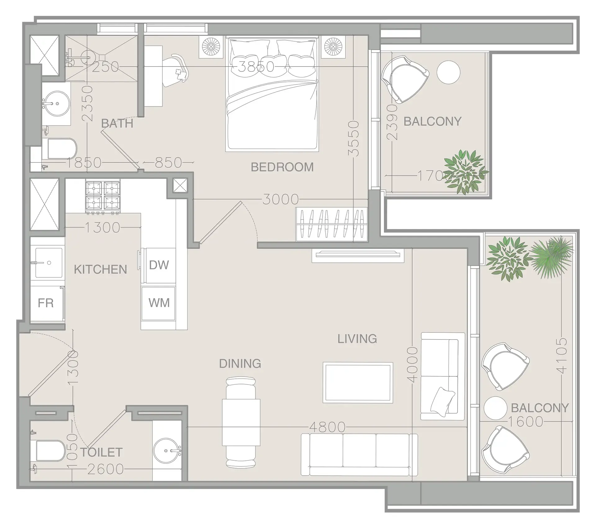 1 BR layout at ELAR1S Rise