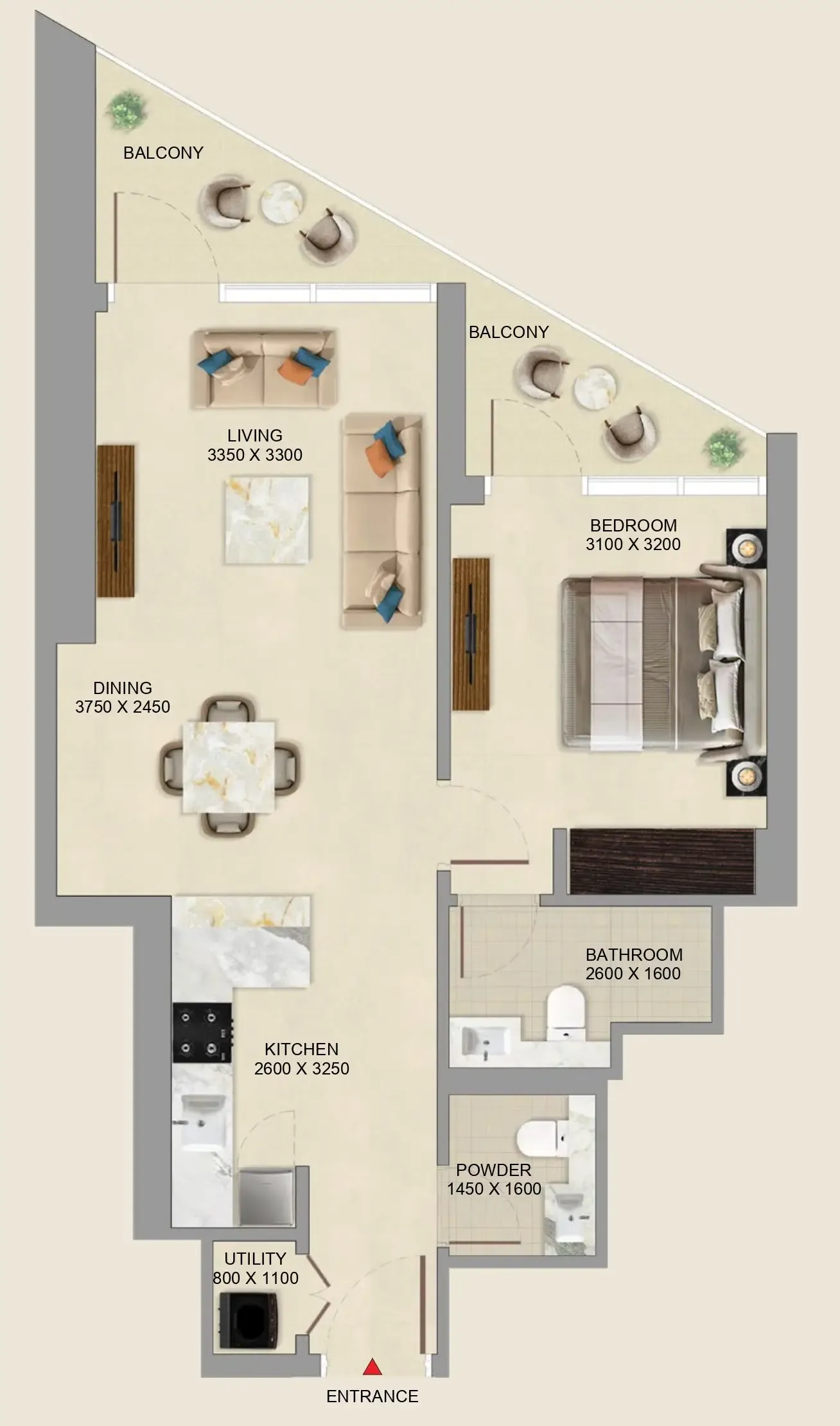 1 BR layout at Skyvue Altier