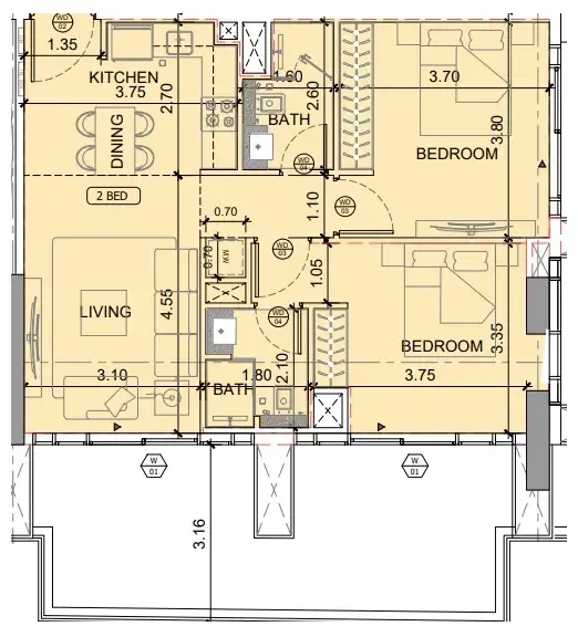 2 BR layout at Binghatti Etherea