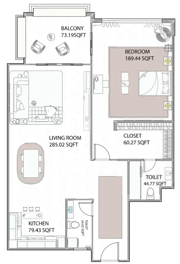 Ajman Creek Towers 1 BR floor plan - Free Zone, Dubai - by GJ Properties