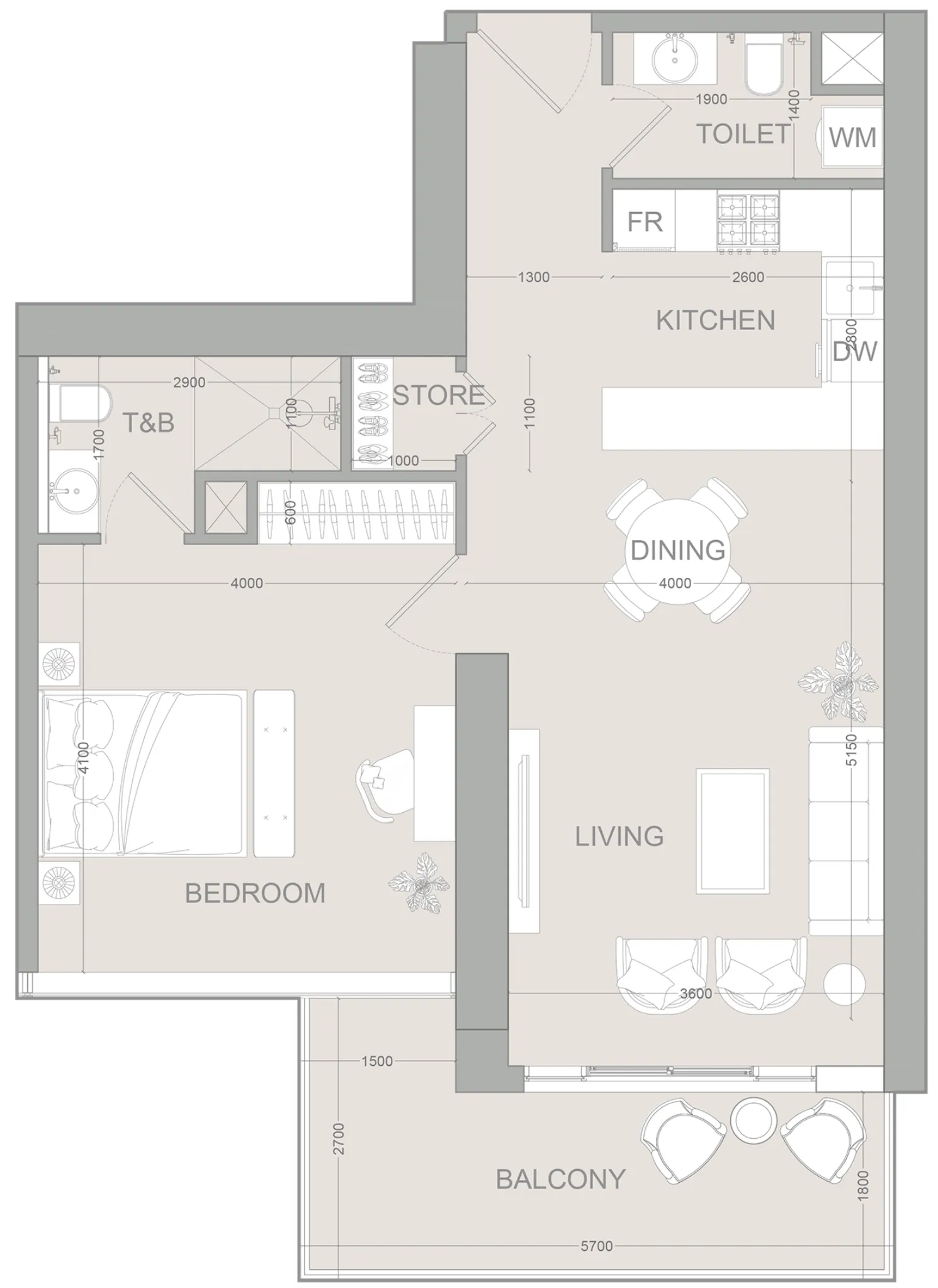 1 BR layout at AUREL1A Residence