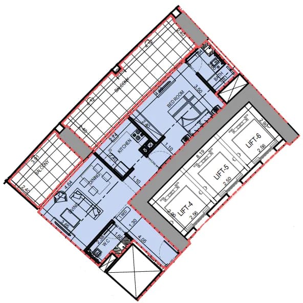 1 BR layout at Binghatti Skyrise