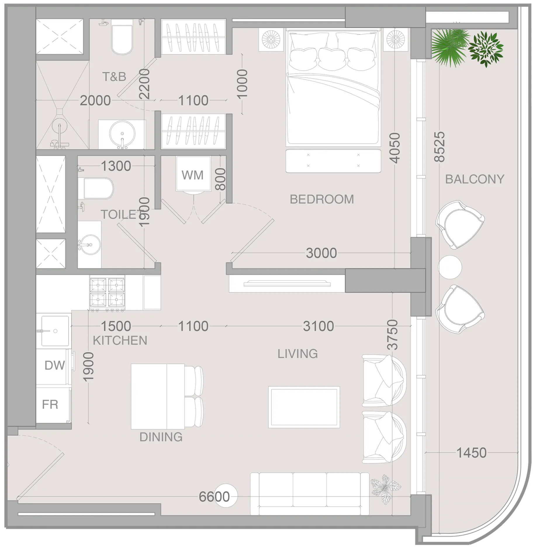 1 BR layout at ALTA V1EW
