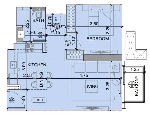 1 BR layout at Binghatti Etherea