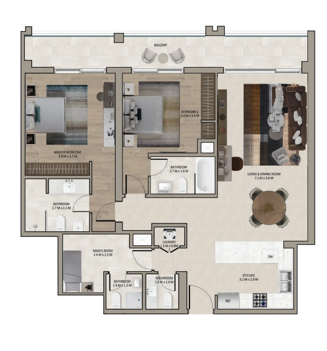 2 BR layout at Marriott Residences Sheikh Zayed Road