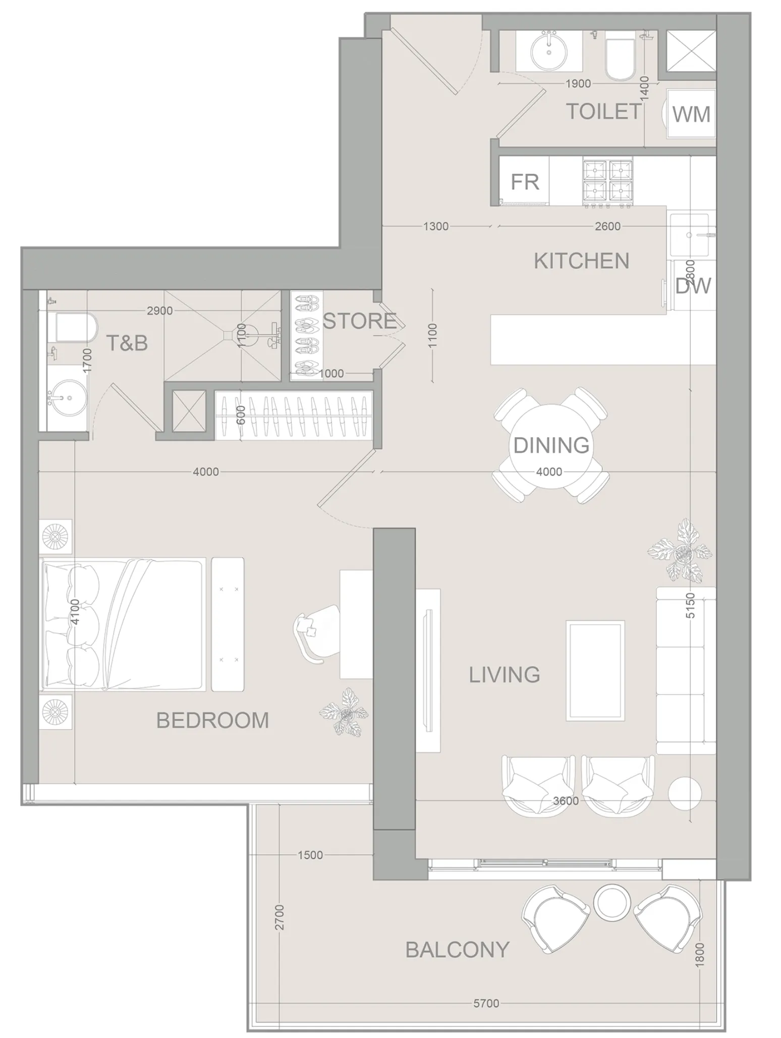 1 BR layout at AUREL1A Residence