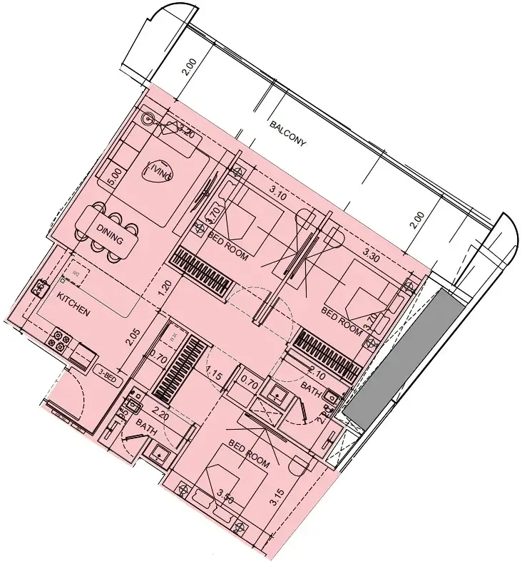 3 BR layout at Vision Iconic