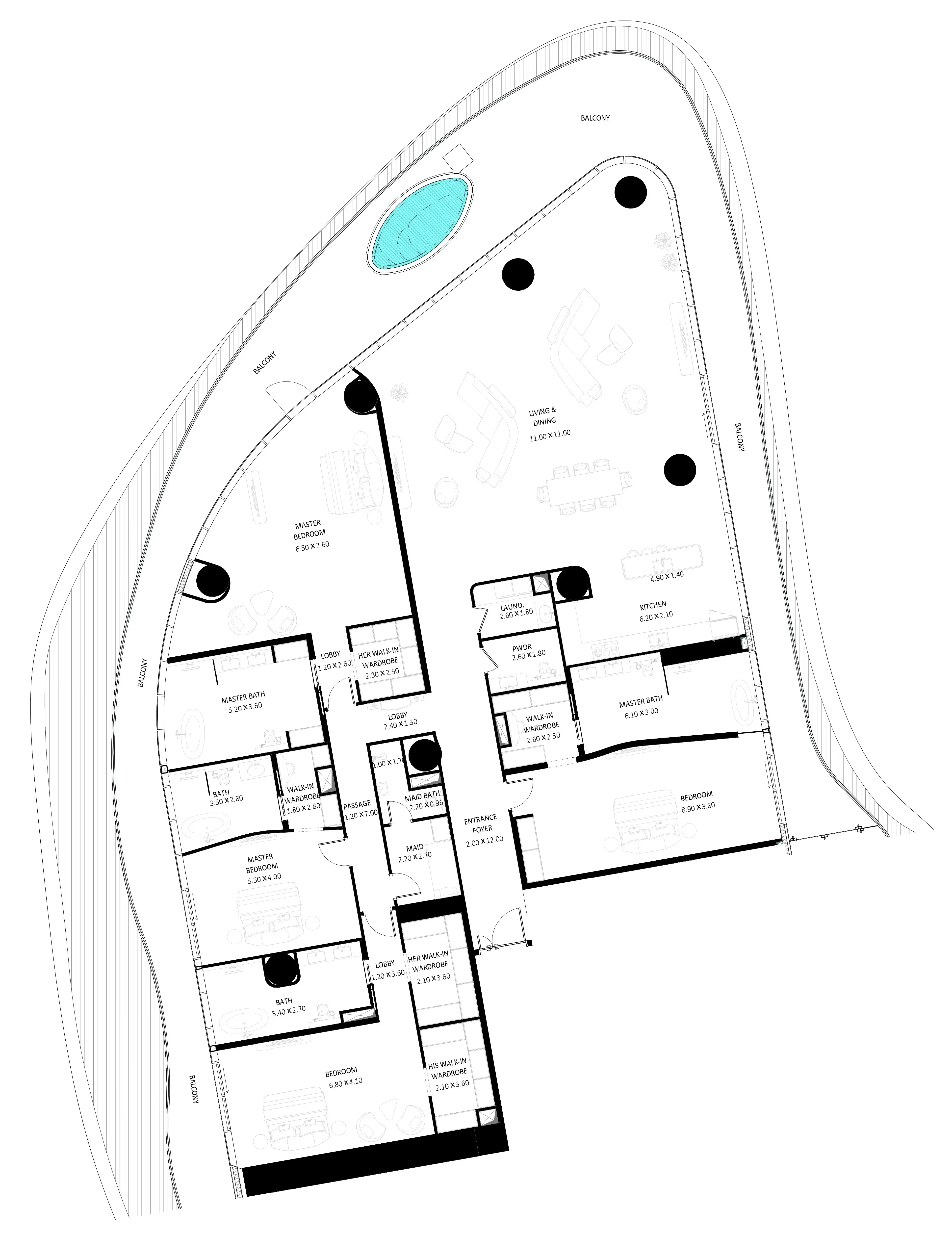 4 BR layout at Bugatti Residences by Binghatti