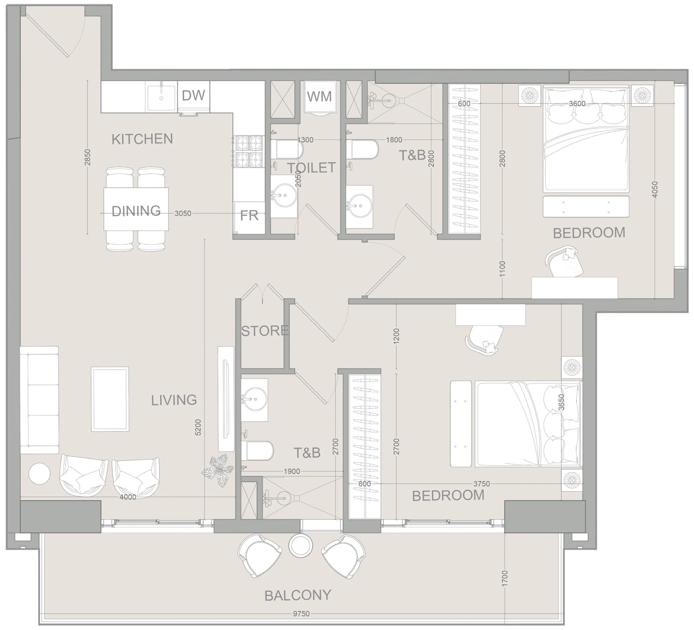 2 BR layout at AUREL1A Residence