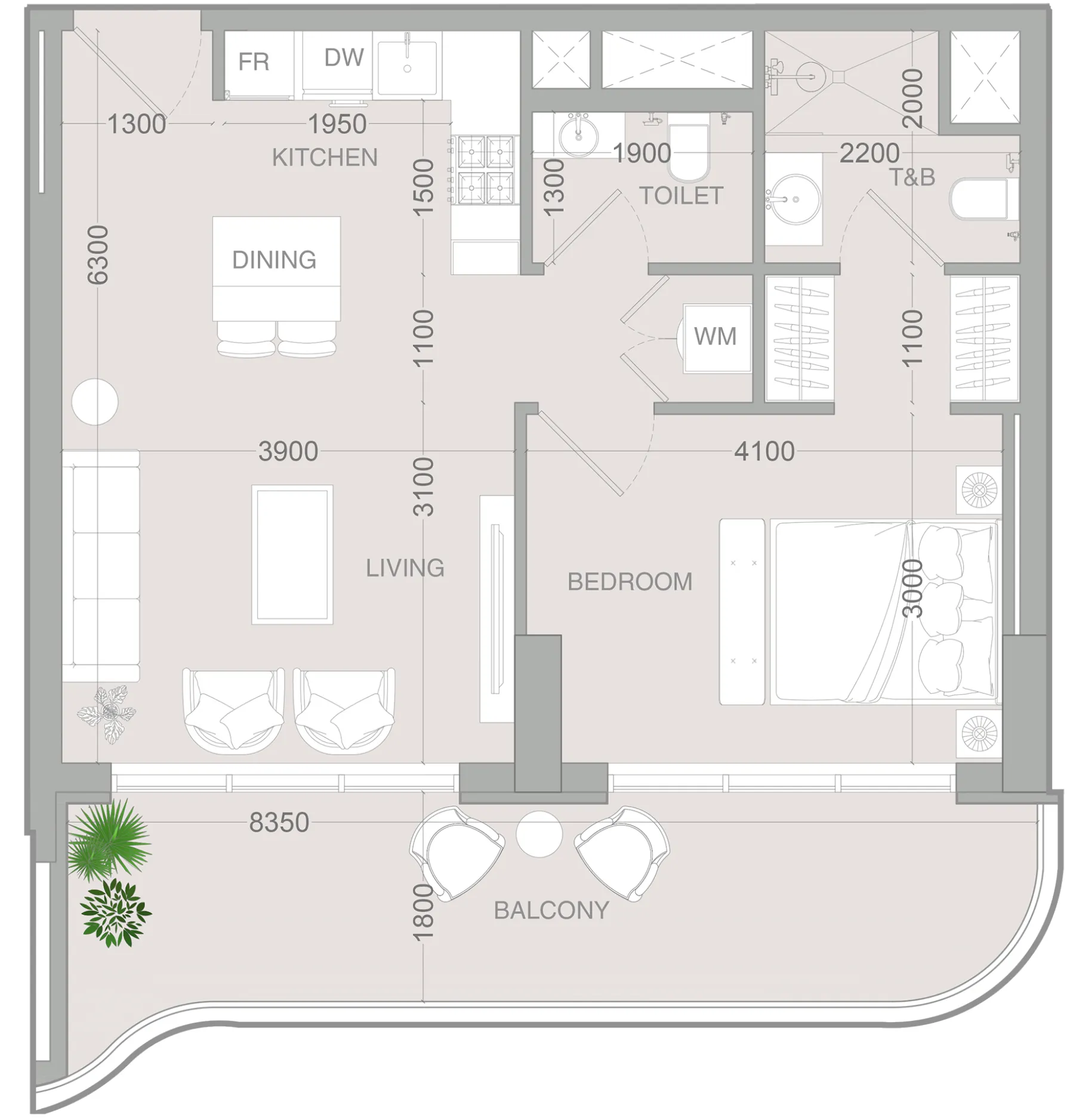 1 BR layout at ALTA V1EW