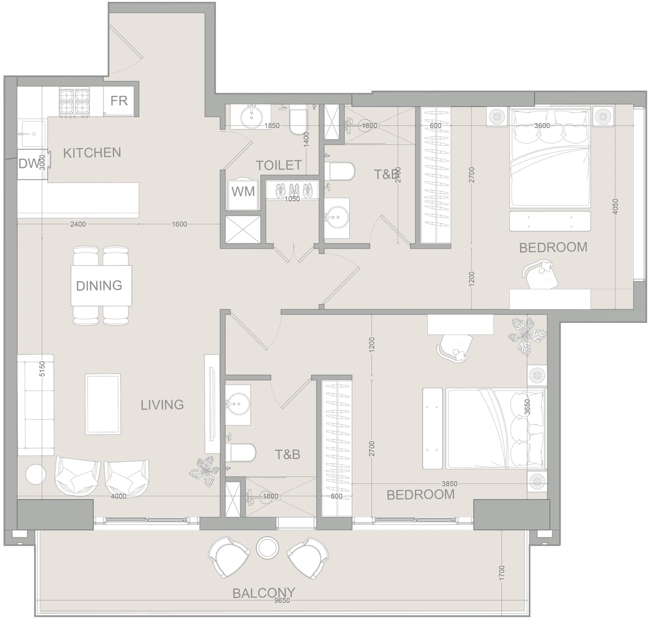 2 BR layout at AUREL1A Residence