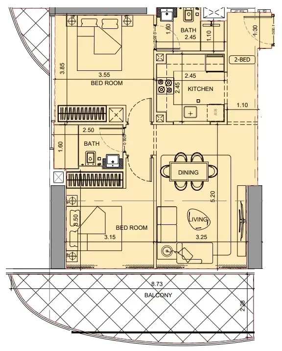 2 BR layout at Project Maybach