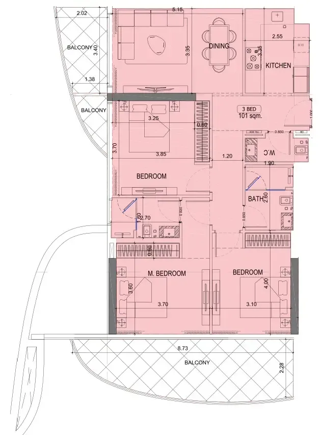 3 BR layout at Project Maybach