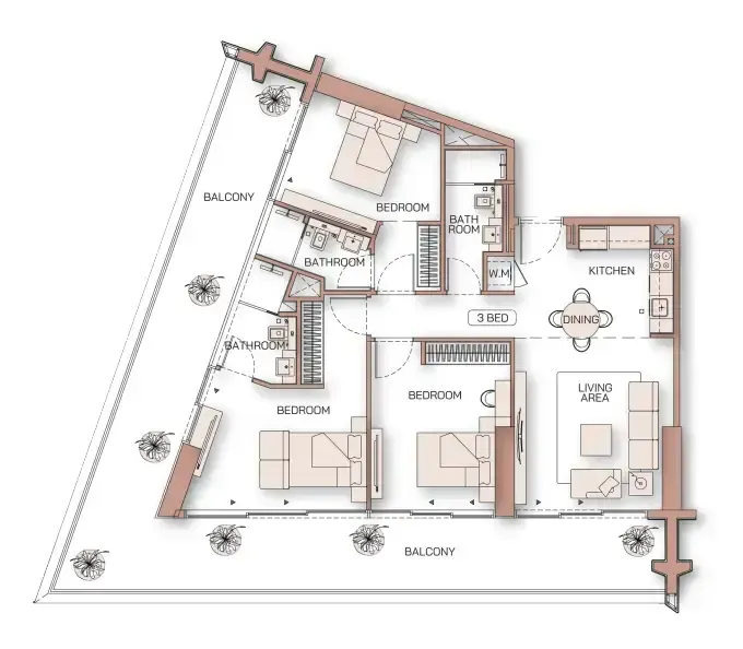 3 BR layout at Binghatti Pinnacle