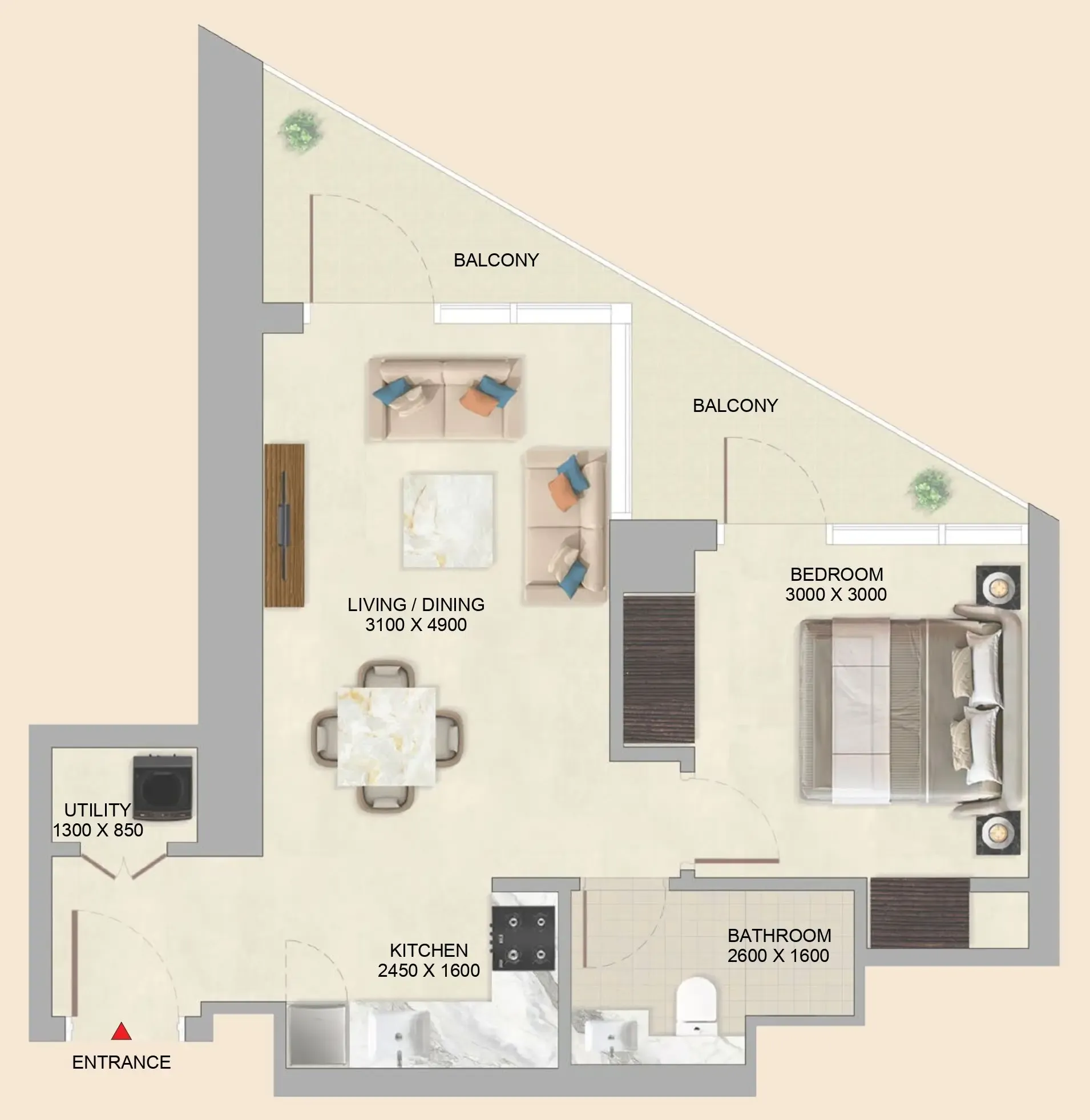1 BR layout at Skyvue Altier