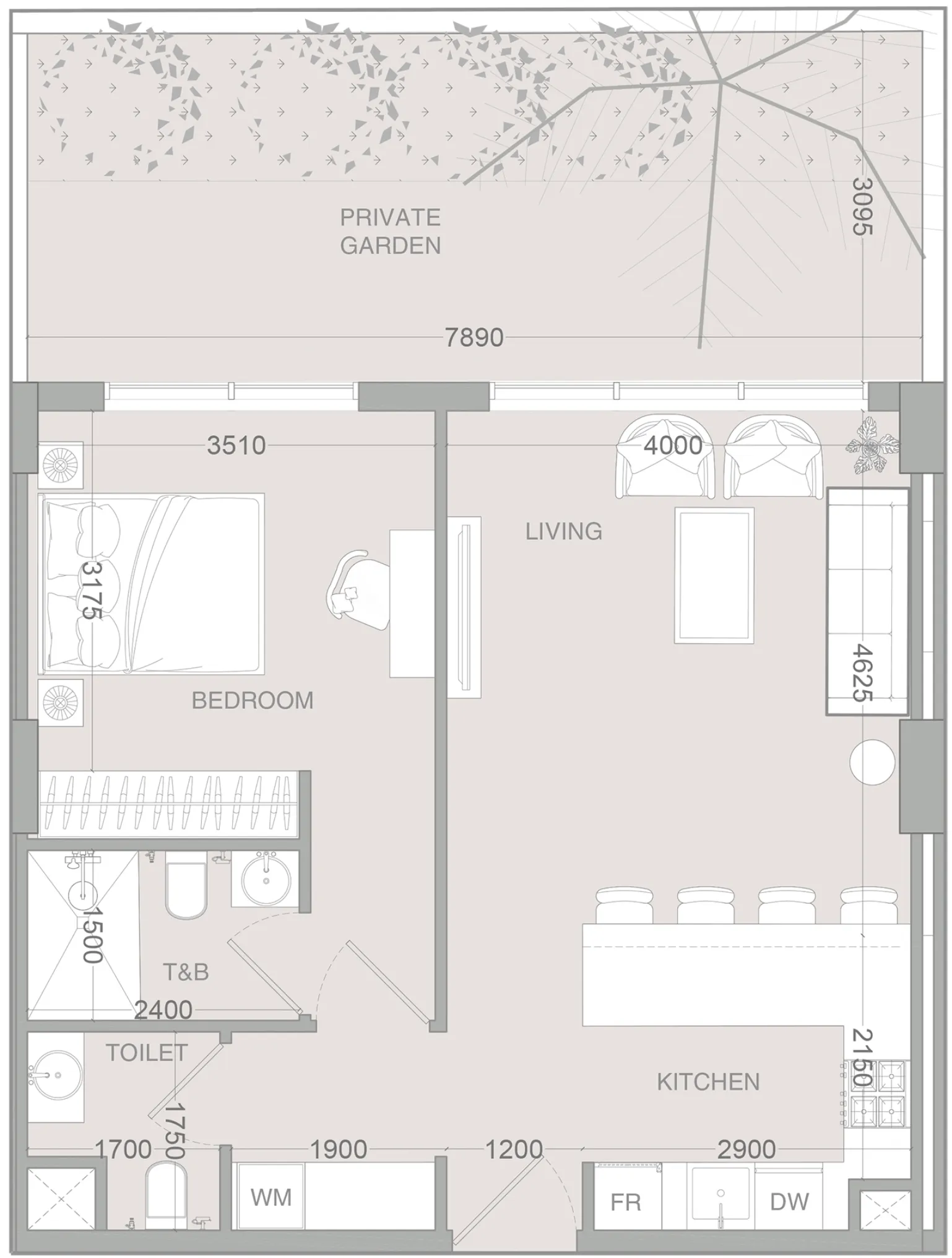 1 BR layout at IR1DIAN Park 2