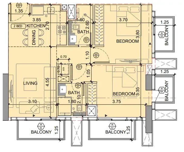 2 BR layout at Binghatti Etherea