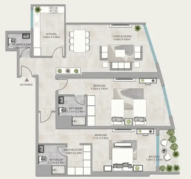Ajman Creek Towers 2 BR floor plan in Free Zone, Ajman, by GJ Properties