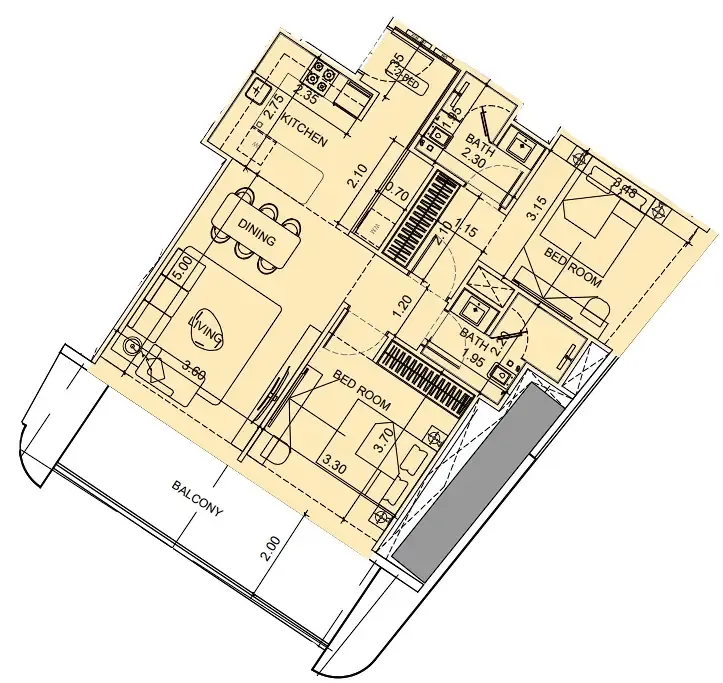 2 BR layout at Vision Iconic