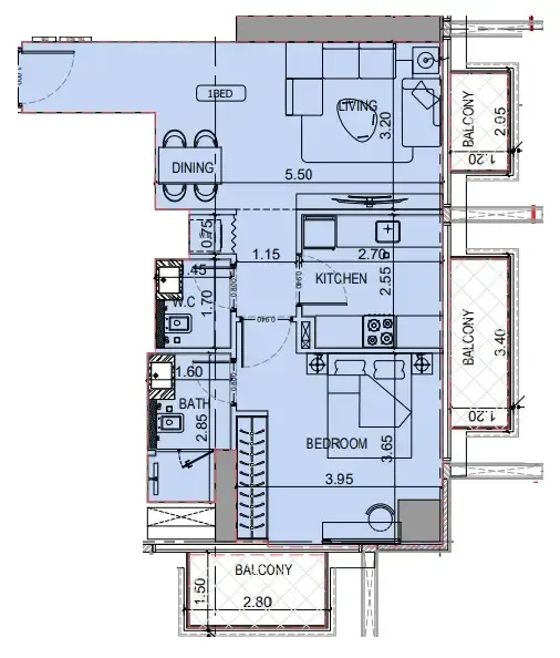 1 BR layout at Binghatti Luxuria