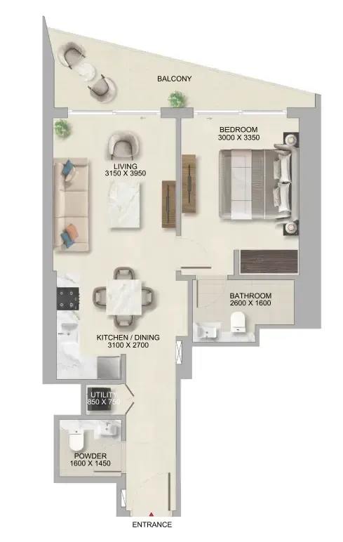 1 BR layout at The Tranquil at Sobha Central