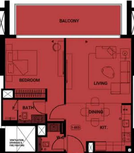 1 BR layout at Binghatti Ruby